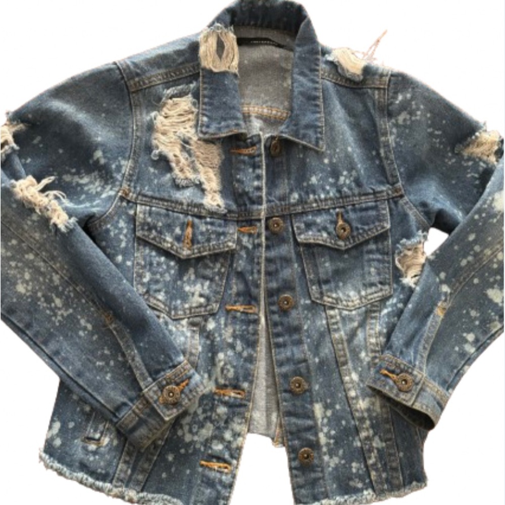 Contraband Distressed Denim Jean Jacket Size Small